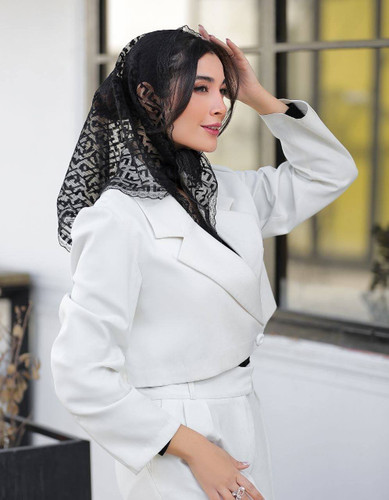 مینی اسکارف توری طرح فندی مشکی