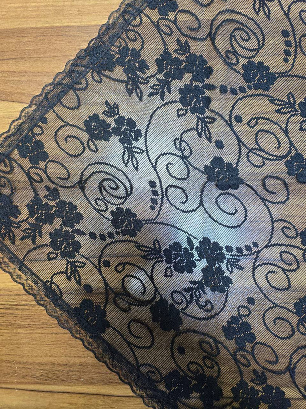 مینی اسکارف توری مشکی طرح گل