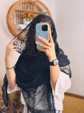 شال زنانه حریر شیفون دور دانتل دستک بافت مشکی فیورنزا