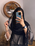 شال زنانه حریر شیفون دور دانتل دستک بافت مشکی فیورنزا