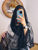 شال زنانه حریر شیفون دور دانتل دستک بافت مشکی فیورنزا